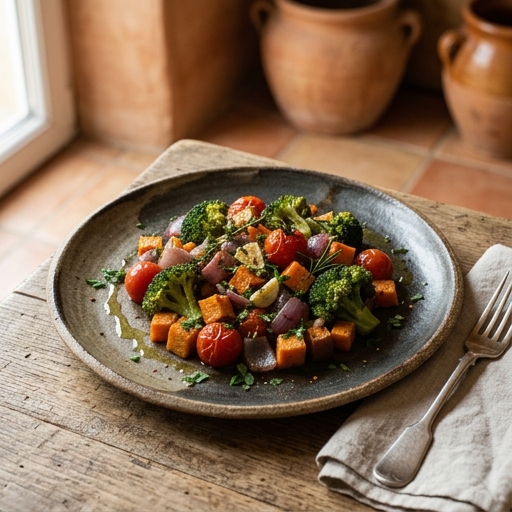 Plat de légumes frais sur une assiette en céramique artisanale